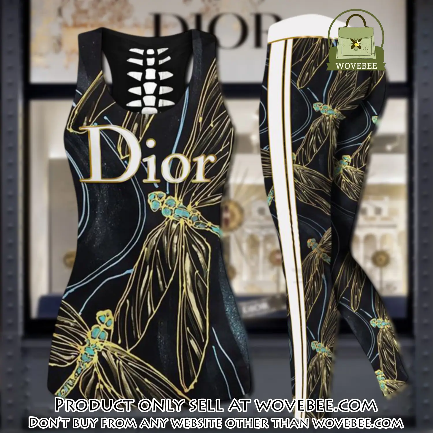 Dior dragonfly tank top leggings set luxury brand for women yoga gym wvb0325912